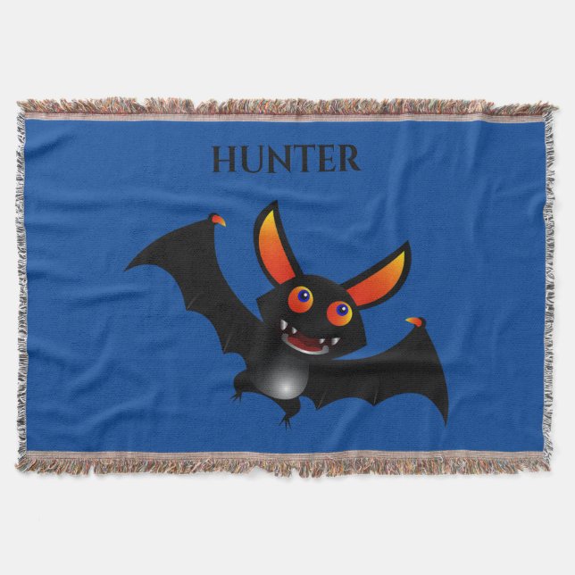 Bat throw blanket with personalized name. (Front)