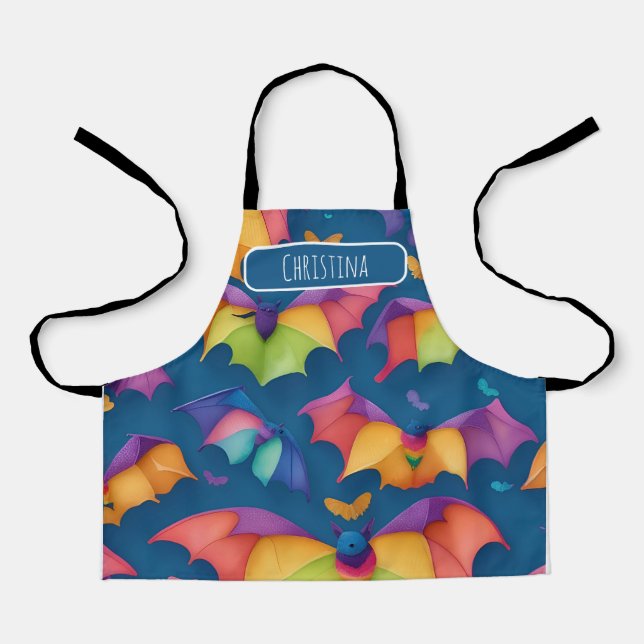 Bat Watercolor Colourful Personalized Pattern Apron (Front)