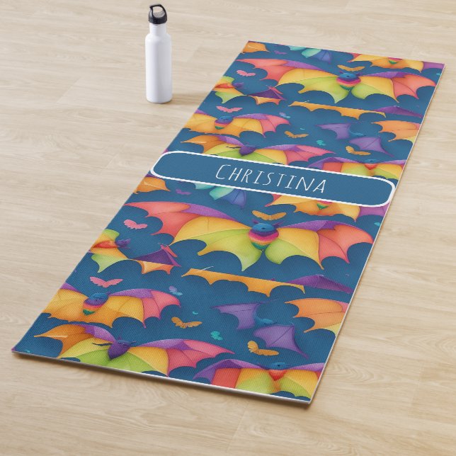 Bat Watercolor Colourful Personalized Pattern Yoga Mat (In Situ)