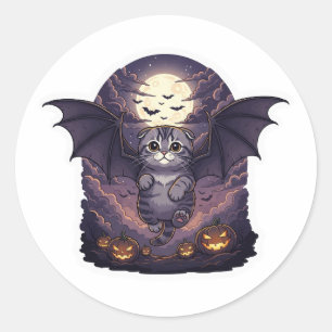 Bat Wing Fold – Scottish Fold Bat Cat Halloween Classic Round Sticker