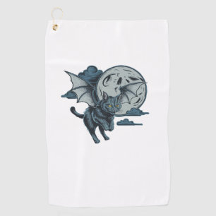 Bat-Winged Cat Scary Halloween Full Moon  Golf Towel