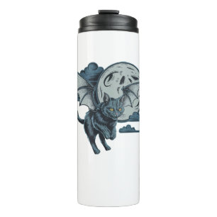 Bat-Winged Cat Scary Halloween Full Moon  Thermal Tumbler