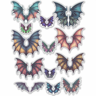 Bat Wings Colour Illustrations ARt Collage sheet 