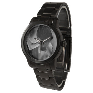 Bat Wings Ladies Black Steel Bracelet Montre