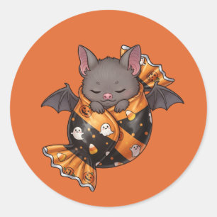 Bat Wrapped in Halloween Candy Classic Round Sticker