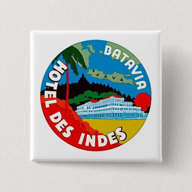 Batavia Hotel Des Indies 2 Inch Square Button (Front)