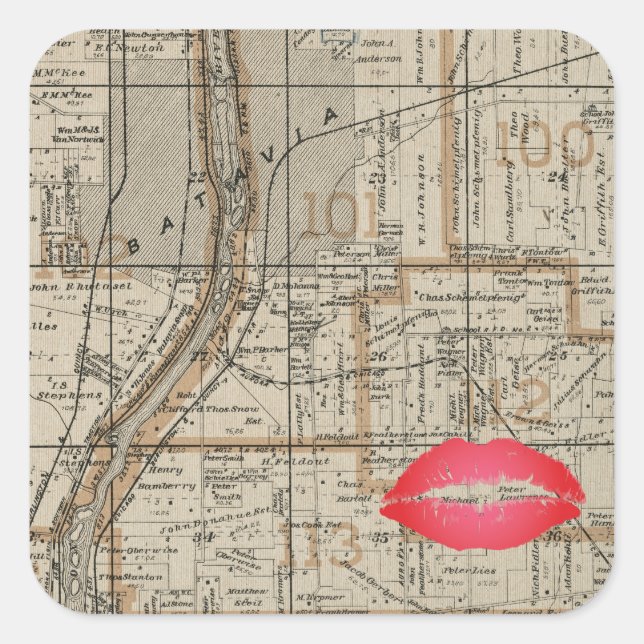 Batavia Illinois Plat Map 1870 Fox River Valley Square Sticker (Front)