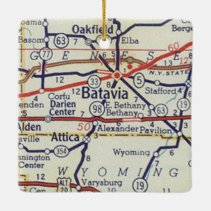 Batavia NY Vintage Map Ceramic Ornament