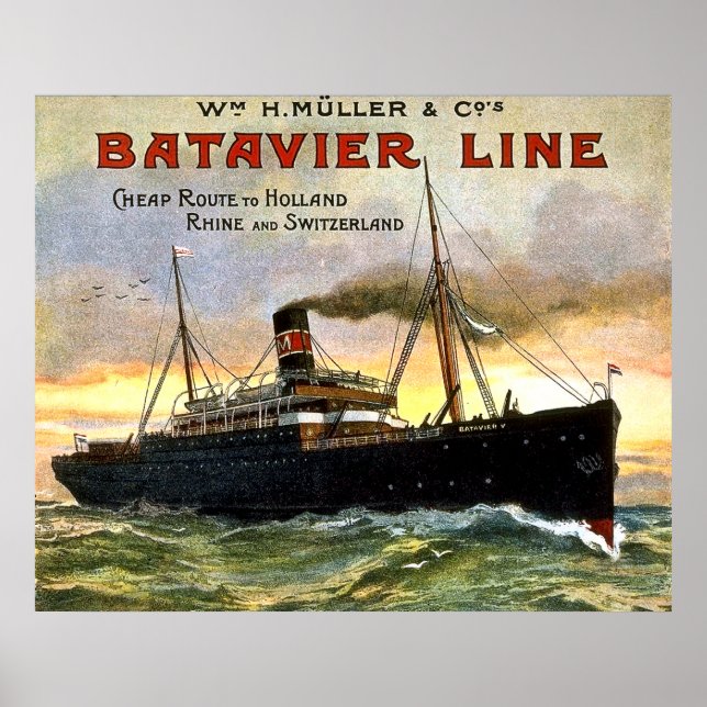 Batavier Line - Poster Vintage voyage (Devant)