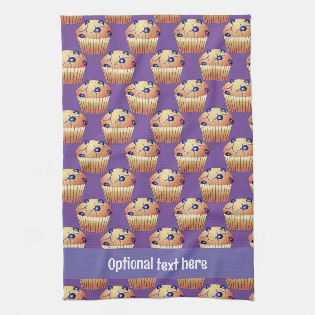 Batch of Blueberry Flavour Muffins with Own Text Kitchen Towel (Vertical)