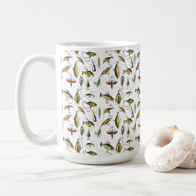 Batch Of Fishing Lures Pattern Coffee Mug (With Donut)