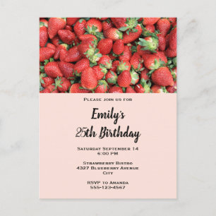 Batch of Red Juicy Strawberries Birthday Invitation Postcard