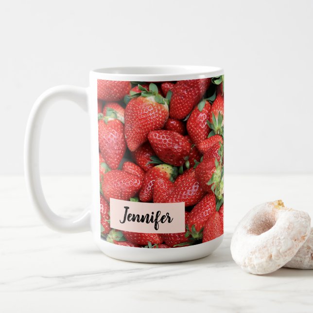Batch of Red Juicy Strawberries  Coffee Mug (With Donut)