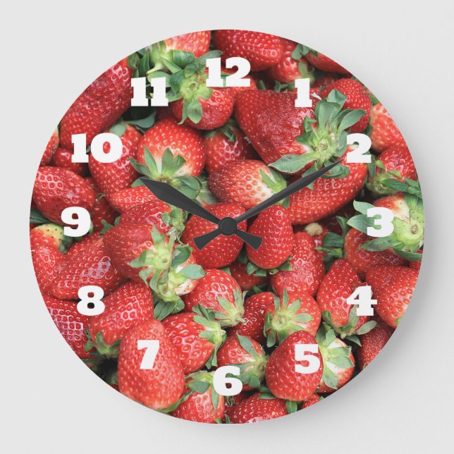 Batch of Red Juicy Strawberries Photograph Large Clock (Front)