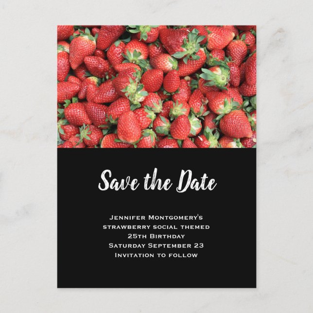 Batch of Red Juicy Strawberries Save the Date Invitation Postcard (Front)