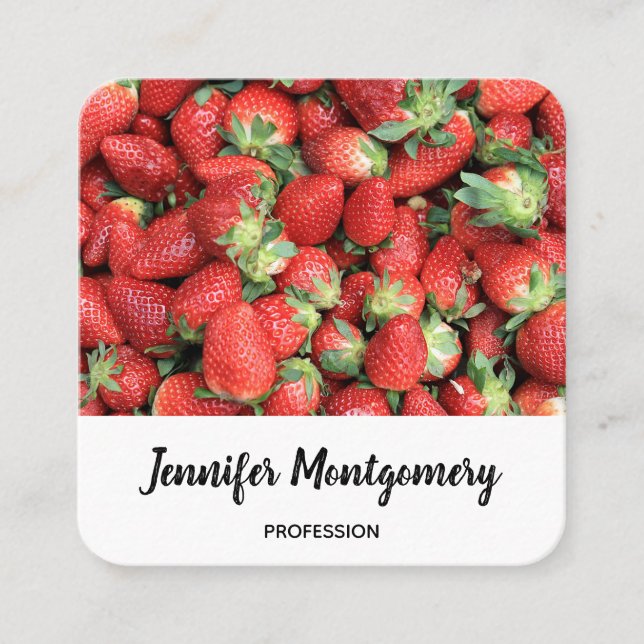 Batch of Red Juicy Strawberries Square Business Card (Front)