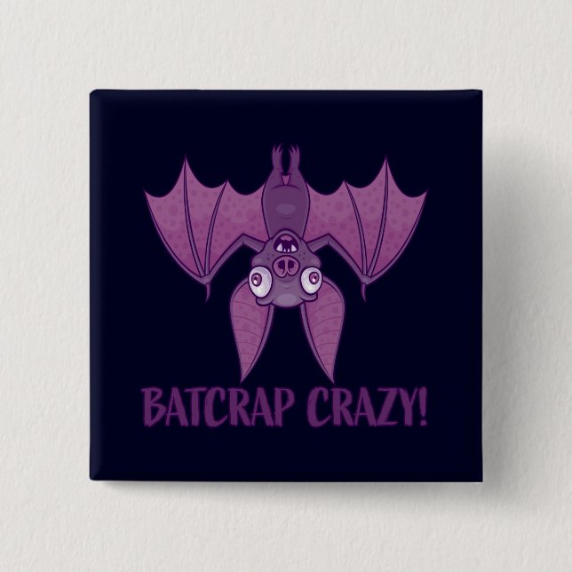Batcrap Crazy Wacky Cartoon Bat 2 Inch Square Button (Front)
