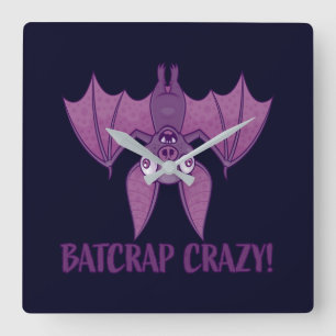 Batcrap Crazy Wacky Cartoon Bat Square Wall Clock