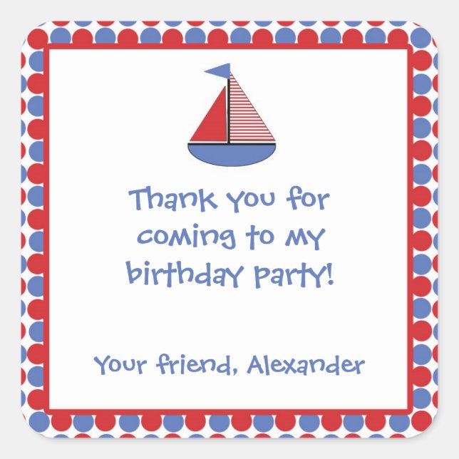 Bateau à voile Anniversaire Fête Favoriser Sticker (Devant)