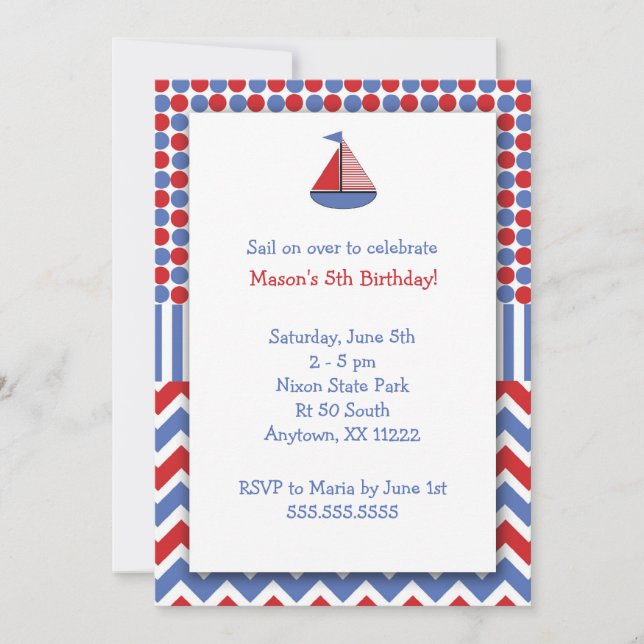 Bateau à voile Anniversaire Fête invitation / bleu (Devant)
