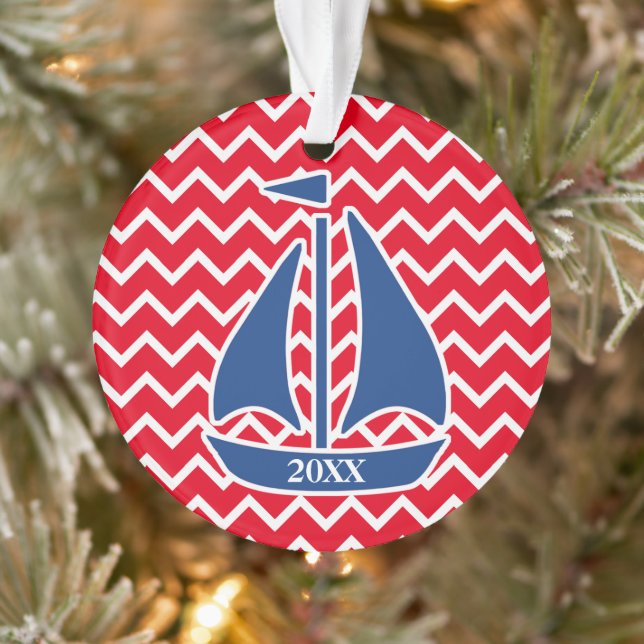 Bateau à voile bleu nautique Personnalisé Chevron  (Arbre)