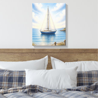Bateau à voile côtier toile tendue sur cadre mural