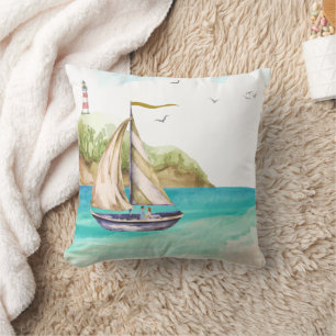 Bateau à voile dans un océan Turquoise Oreillers à