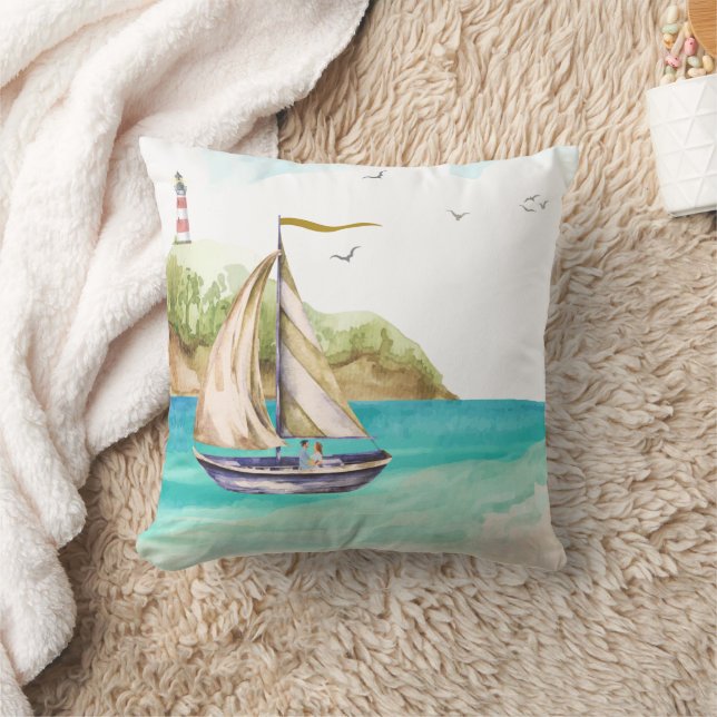 Bateau à voile dans un océan Turquoise Oreillers à (Couverture)