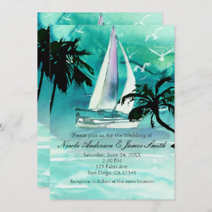 Bateau à voile et palmiers Invitations maritimes