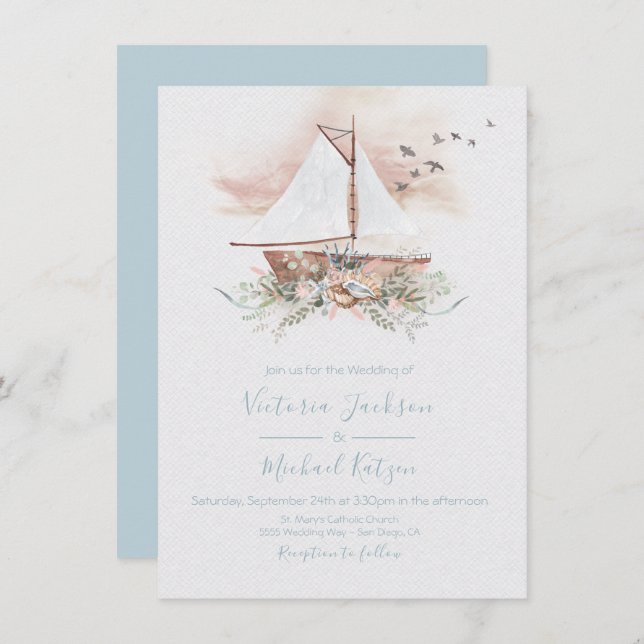 Bateau à voile Nautique invitations de mariage (Devant / Derrière)