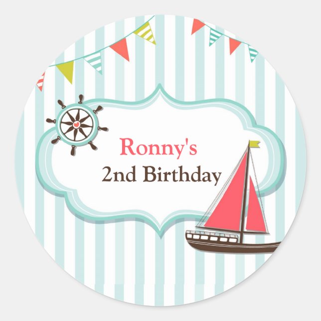 Bateau à voile Stickers fête d'anniversaire (Devant)