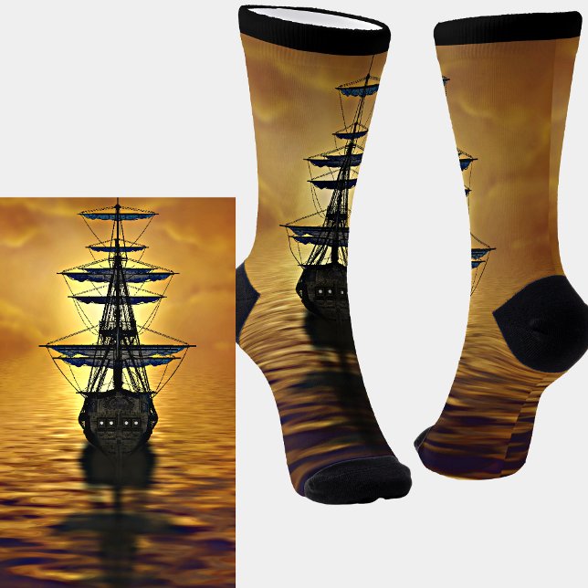 Bateau à voile Sunset Seas & Orange Sky Chaussette (Créateur téléchargé)