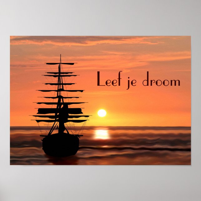 Bateau avec affiches au lever du soleil (Devant)
