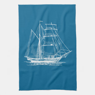 Bateau bleu de bateau à voile de serviette de