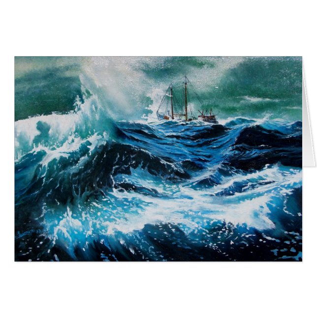 Bateau dans la mer dans la tempête (Devant horizontal)