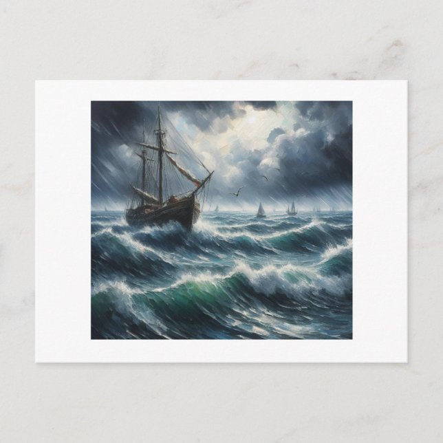 Bateau dans la mer Stormy, Carte postale (Devant)