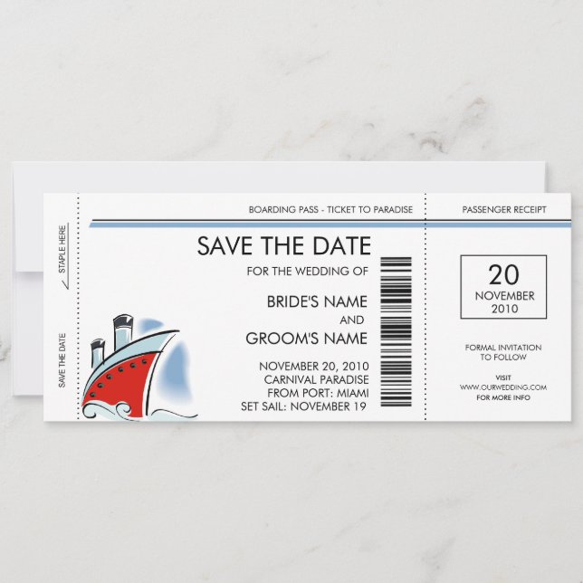 Bateau de croisière Enregistrer la date Invitation (Devant)