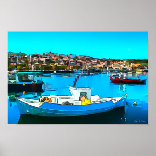 Bateau de pêche en Koroni Harbour A2 - Poster