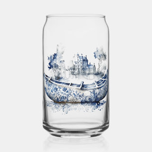 Bateau de style Delft bleu et blanc avec scène de 