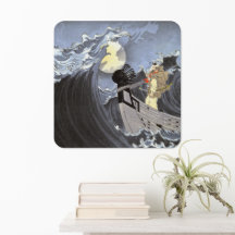 Bateau en Vagues avec Lune Yoshitoshi Tsuki 1886