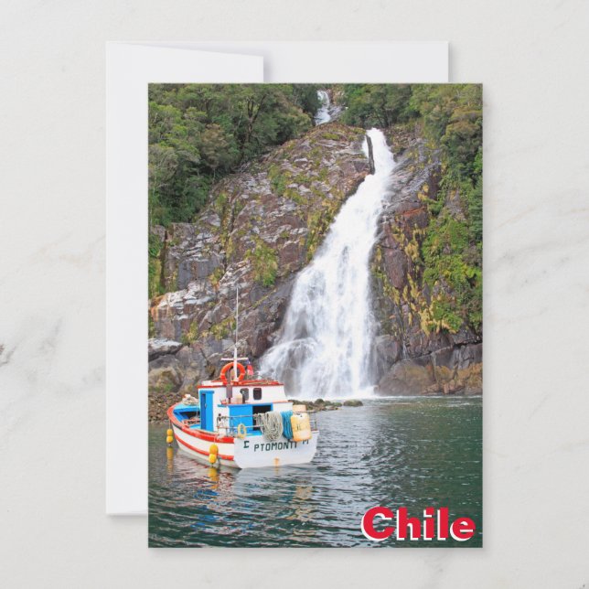 Bateau et cascade, carte Chili (Devant)