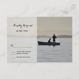 Bateau et couple Silhouette Lake Wedding Cartes RS