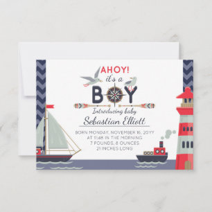 Bateau nautique Ahoy Baby Boy Faire-part de naissa