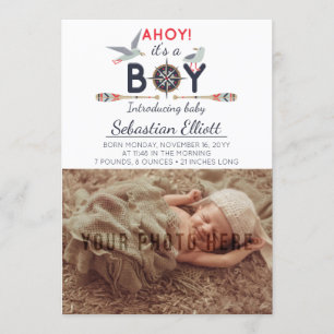 Bateau nautique Ahoy Baby Boy Photo Faire-part