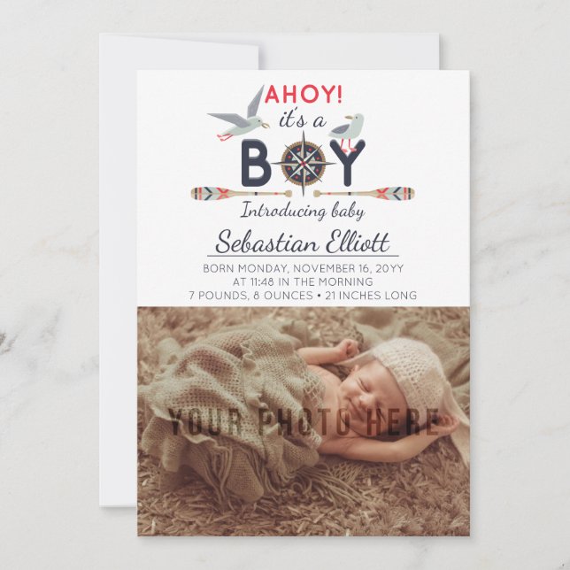 Bateau nautique Ahoy Baby Boy Photo Faire-part (Devant)