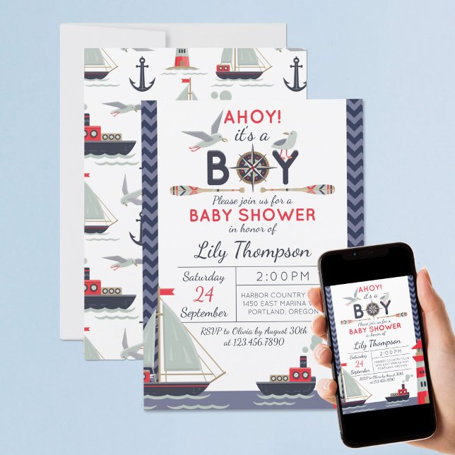 Bateau nautique Ahoy Baby Boy Shoy Invitation (Créateur téléchargé)
