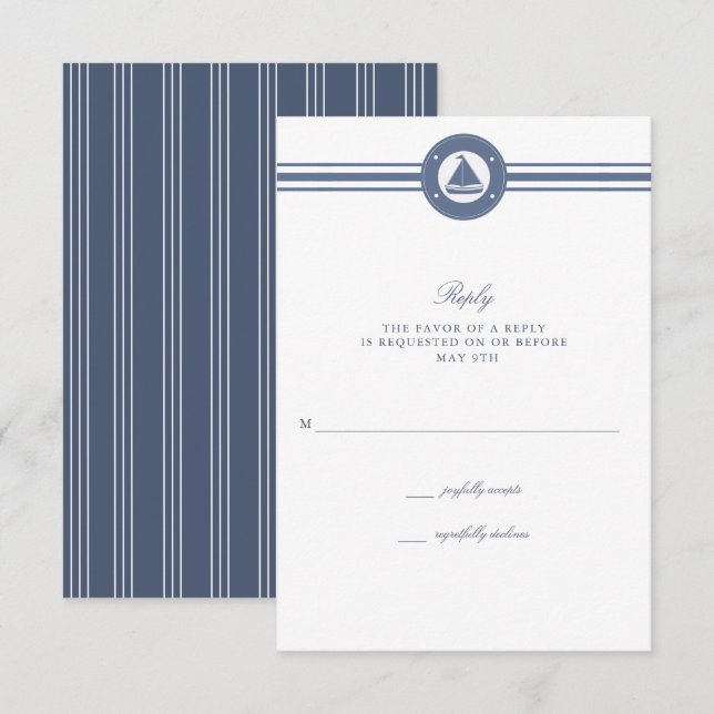 Bateau nautique tripe bleu mariage RSVP (Devant / Derrière)