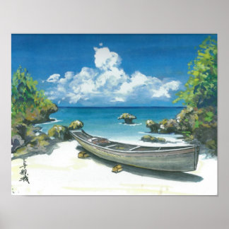 Bateau sur Okinawa Beach Painting Poster