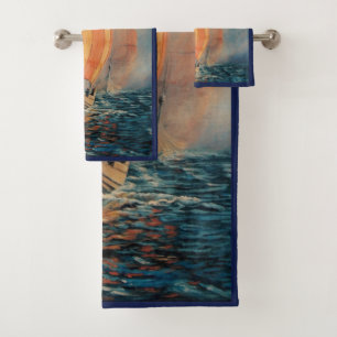 Bateau viking/bateau long en voilier sur fond bleu