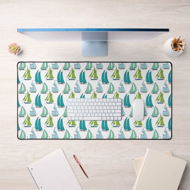Bateaux À Voiles Sur Le Motif Aquatique (Bureau 1)
